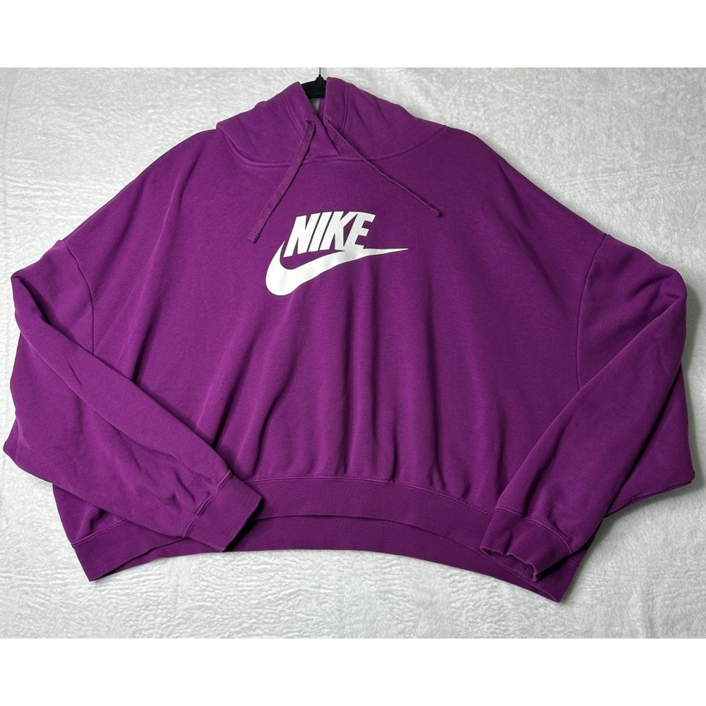 Nike Cropped Hoodie Women XXL Purple Graphic Logo Oversized Sweatshirt